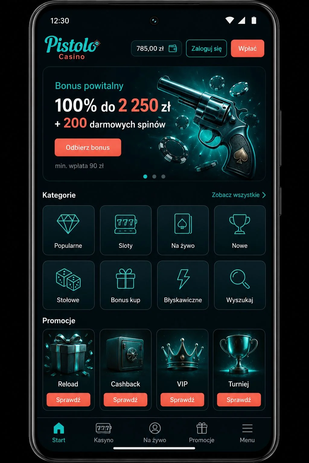 Aplikacja mobilna Pistolo Casino na urządzenia
