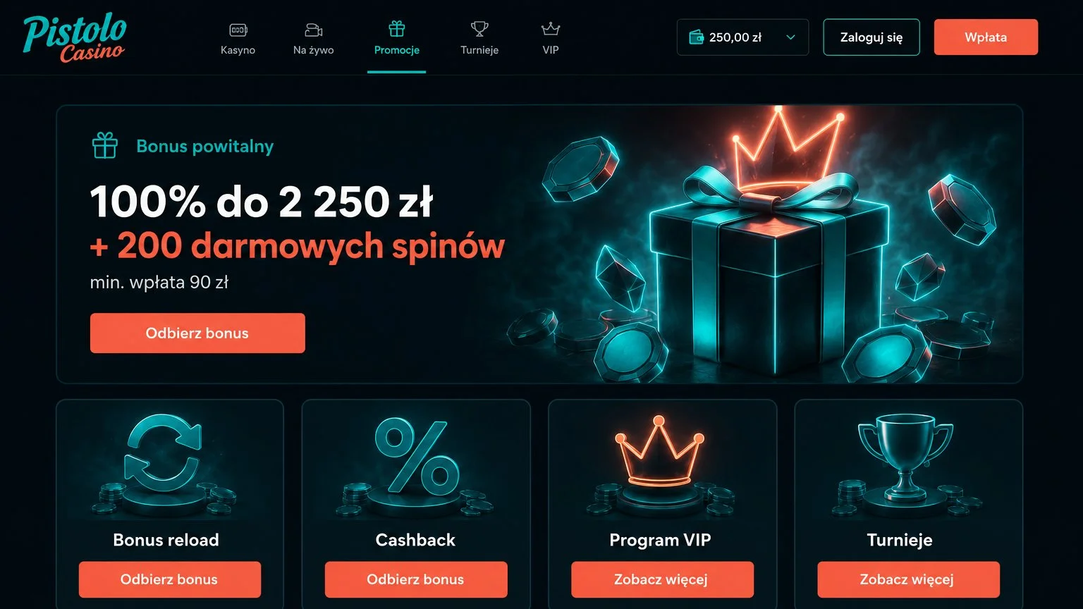 Bonusy i aktualne promocje Pistolo Casino